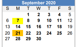 District School Academic Calendar for La Vernia Junior High School for September 2020