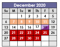 District School Academic Calendar for Tarrant Co Juvenile Justice Ctr for December 2020