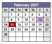 District School Academic Calendar for Tadpole Lrn Ctr for February 2021