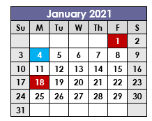 District School Academic Calendar for Tadpole Lrn Ctr for January 2021