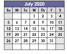 District School Academic Calendar for Tarrant Co Juvenile Justice Ctr for July 2020