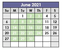 District School Academic Calendar for Tarrant Co Juvenile Justice Ctr for June 2021