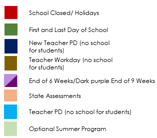 District School Academic Calendar Legend for Tarrant Co Juvenile Justice Ctr