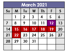 District School Academic Calendar for Tadpole Lrn Ctr for March 2021