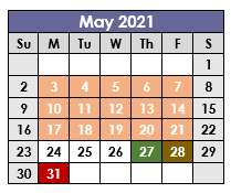 District School Academic Calendar for Tarrant Co Juvenile Justice Ctr for May 2021