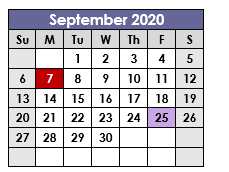 District School Academic Calendar for Tarrant Co Juvenile Justice Ctr for September 2020