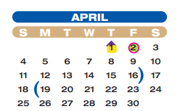District School Academic Calendar for William Velasquez for April 2021