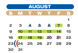 District School Academic Calendar for Briscoe Junior High for August 2020