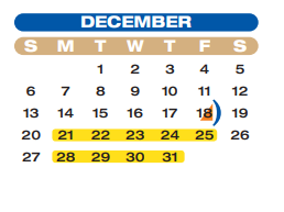 District School Academic Calendar for Taylor Ray Elementary for December 2020