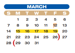 District School Academic Calendar for William Velasquez for March 2021