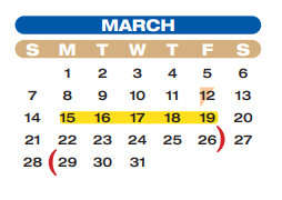 District School Academic Calendar for Pink Elementary for March 2021