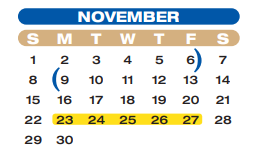 District School Academic Calendar for Wessendorff Middle for November 2020