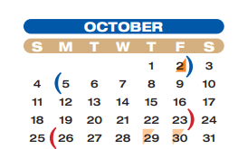 District School Academic Calendar for Frost Elementary for October 2020