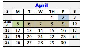District School Academic Calendar for Kline Whitis Elementary for April 2021