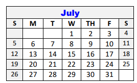 District School Academic Calendar for Lampasas Middle for July 2020