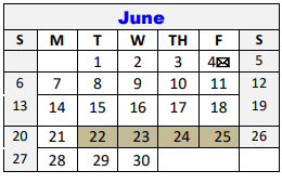 District School Academic Calendar for Lampasas Middle for June 2021