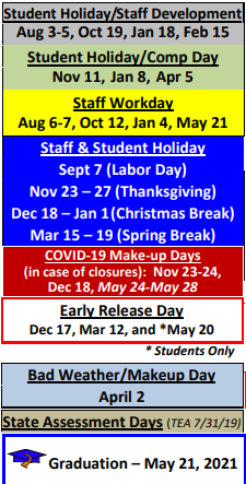 District School Academic Calendar Legend for Hanna Springs Int