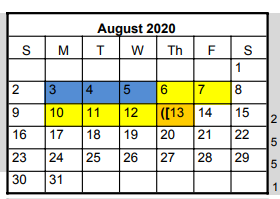 District School Academic Calendar for Naumann Elementary School for August 2020