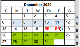 District School Academic Calendar for Steiner Ranch Elementary School for December 2020