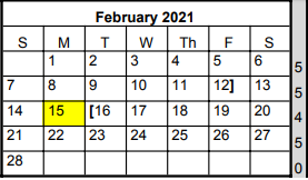 District School Academic Calendar for Plain Elementary School for February 2021