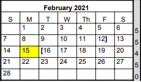 District School Academic Calendar for Naumann Elementary School for February 2021