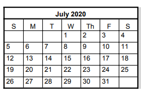 District School Academic Calendar for Bush Elementary School for July 2020