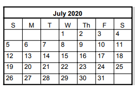 District School Academic Calendar for Bagdad Elementary School for July 2020