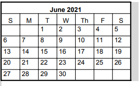 District School Academic Calendar for Bush Elementary School for June 2021