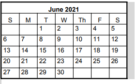 District School Academic Calendar for Block House Creek Elementary School for June 2021