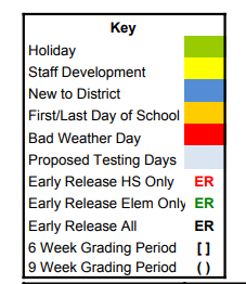 District School Academic Calendar Legend for Reagan Elementary School