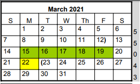 District School Academic Calendar for Running Brushy Middle School for March 2021