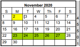 District School Academic Calendar for Winkley Elementary School for November 2020