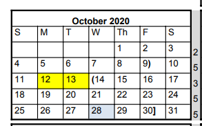 District School Academic Calendar for Mason Elementary School for October 2020