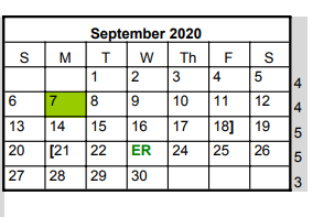 District School Academic Calendar for Reagan Elementary School for September 2020