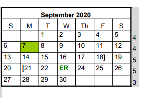 District School Academic Calendar for Rutledge Elementary School for September 2020