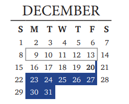 District School Academic Calendar for Leander Middle School for December 2020