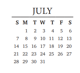 District School Academic Calendar for Leander Middle School for July 2020