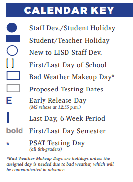 District School Academic Calendar Legend for Leander Middle School