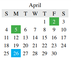 District School Academic Calendar for Coyote Ridge Elementary for April 2021