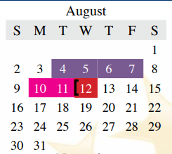 District School Academic Calendar for Creek Valley Middle School for August 2020