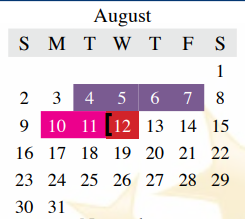 District School Academic Calendar for Marshall Durham Middle School for August 2020