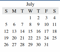 District School Academic Calendar for Legends Property for July 2020