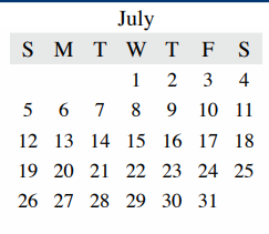 District School Academic Calendar for Timber Creek Elementary for July 2020