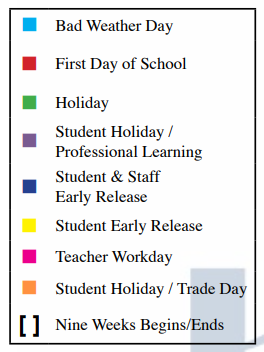 District School Academic Calendar Legend for Central Elementary