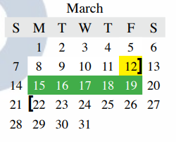 District School Academic Calendar for Denton Co J J A E P for March 2021