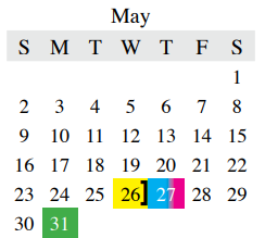 District School Academic Calendar for Denton Co J J A E P for May 2021