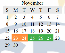 District School Academic Calendar for Legends Property for November 2020