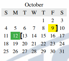 District School Academic Calendar for Middle School #15 for October 2020