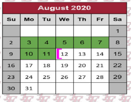 District School Academic Calendar for Alter Sch for August 2020
