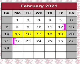 District School Academic Calendar for Juvenile Justice Detention Ctr for February 2021